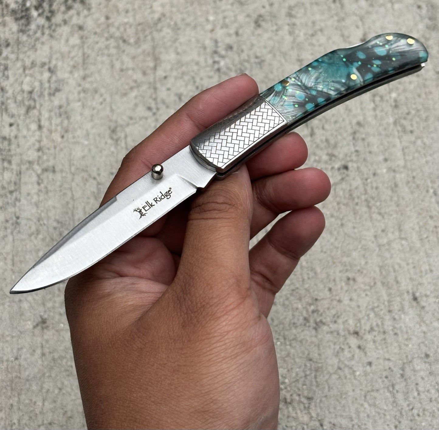 Classic Manual Pocket Knife Chrome Green 4” Closed Sharp Elk Ridge OG Vintage