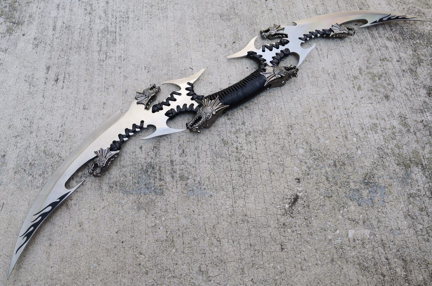 28” Dual Blade Dragon Sabre Fantasy Dagger Display Plaque Epic Details 10” Blade