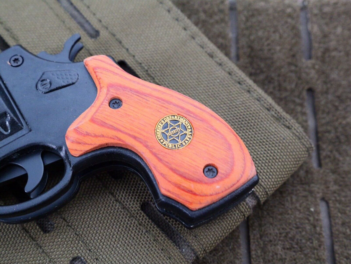Folding Pocket Knife Pistol Design Sheriff Pocket Clip 3” Blade Sharp EDC
