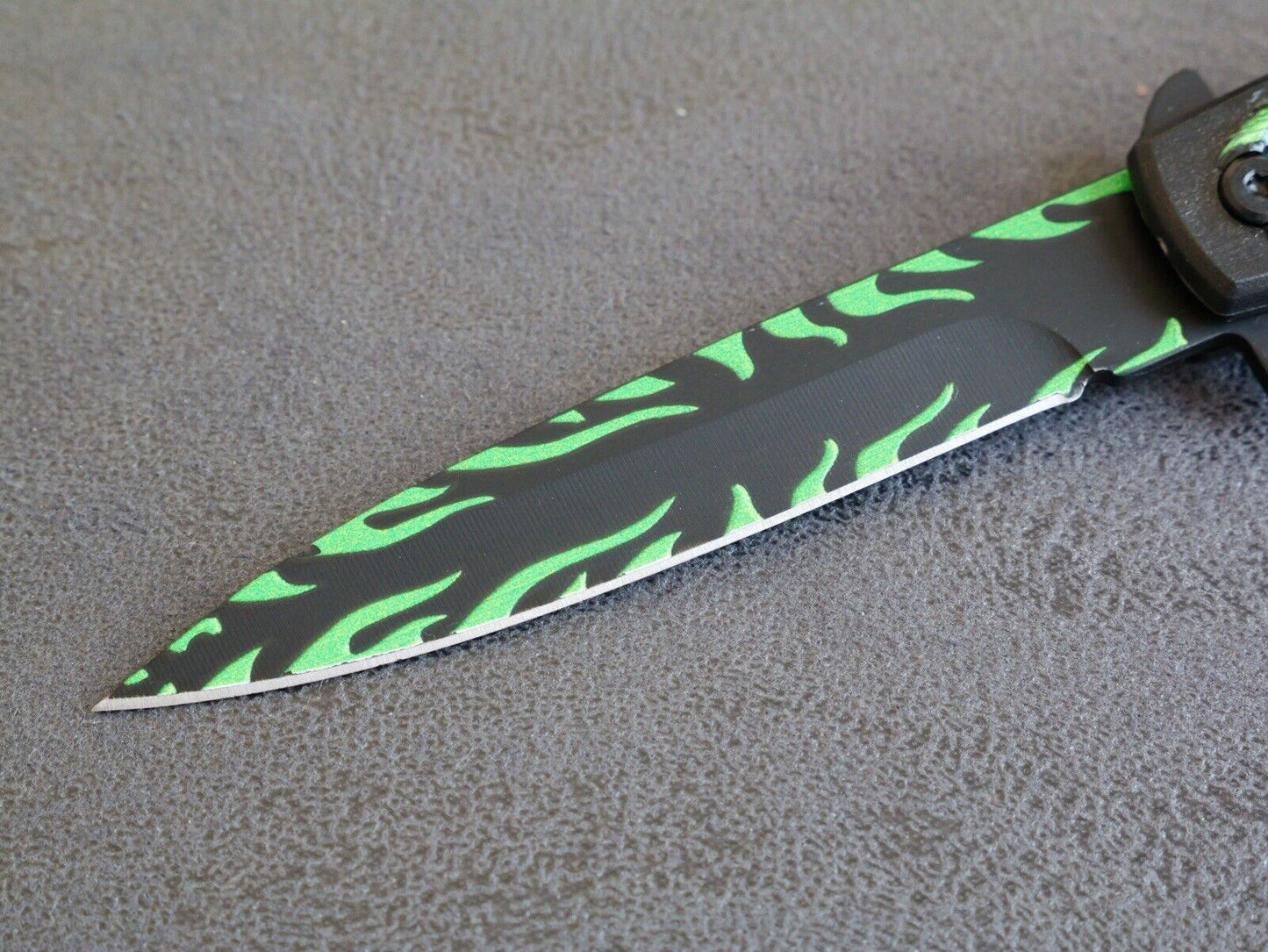 Green Oriental Dragon Pocket Knife Needle Point Sharp Belt Clip Full Size Black