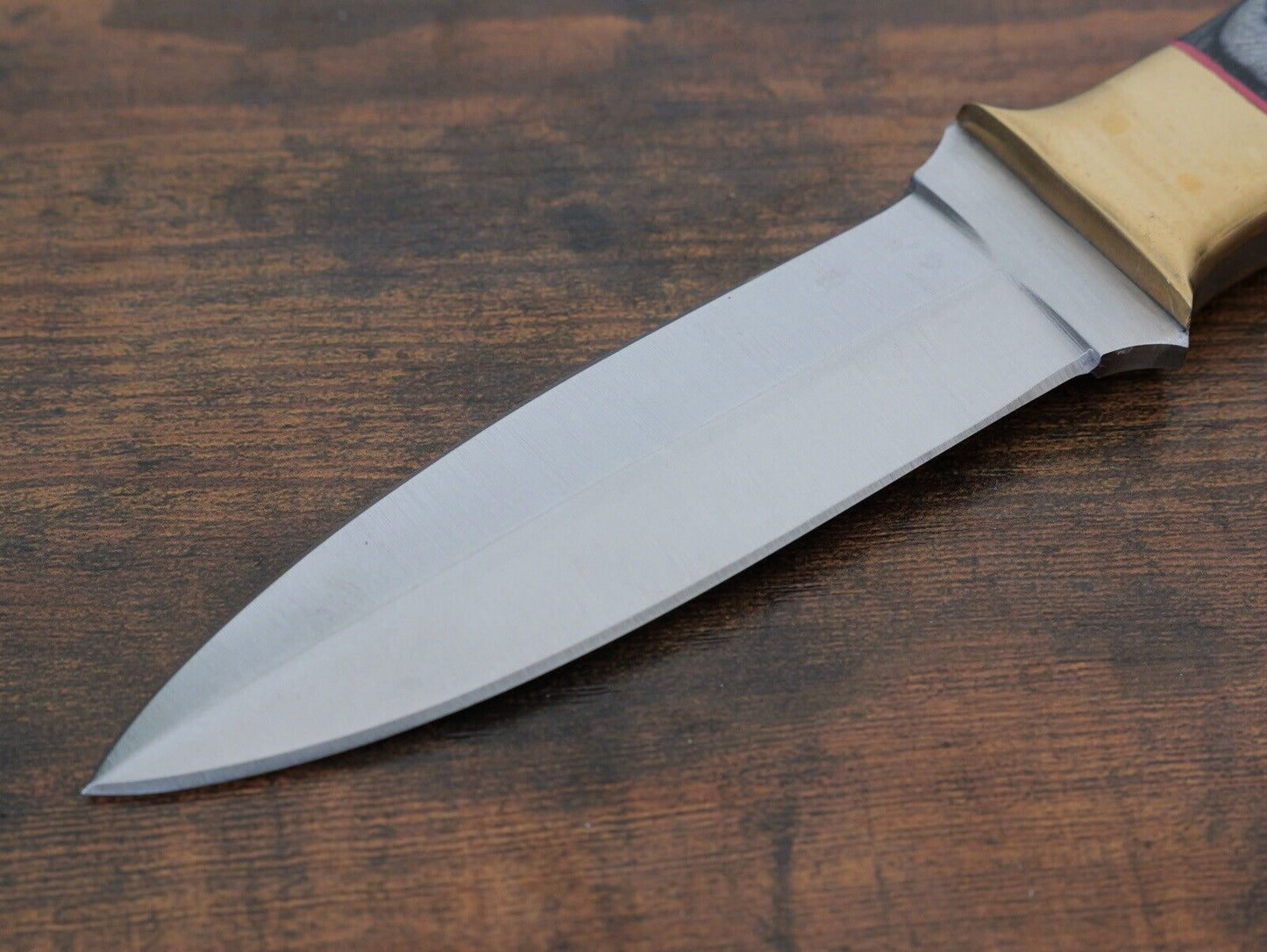 9” Boot Knife Heavy Duty Thick Gauge Blade Double Edge Spear Point Brass Wood