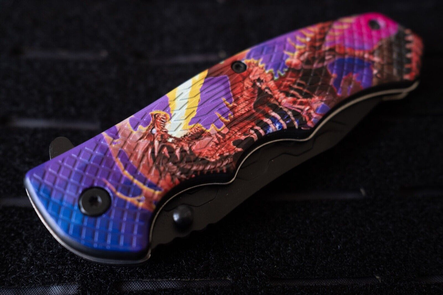 Dragon Flame Spring Assist Folding Pocket Knife Belt Clip Full Size Ergonomic