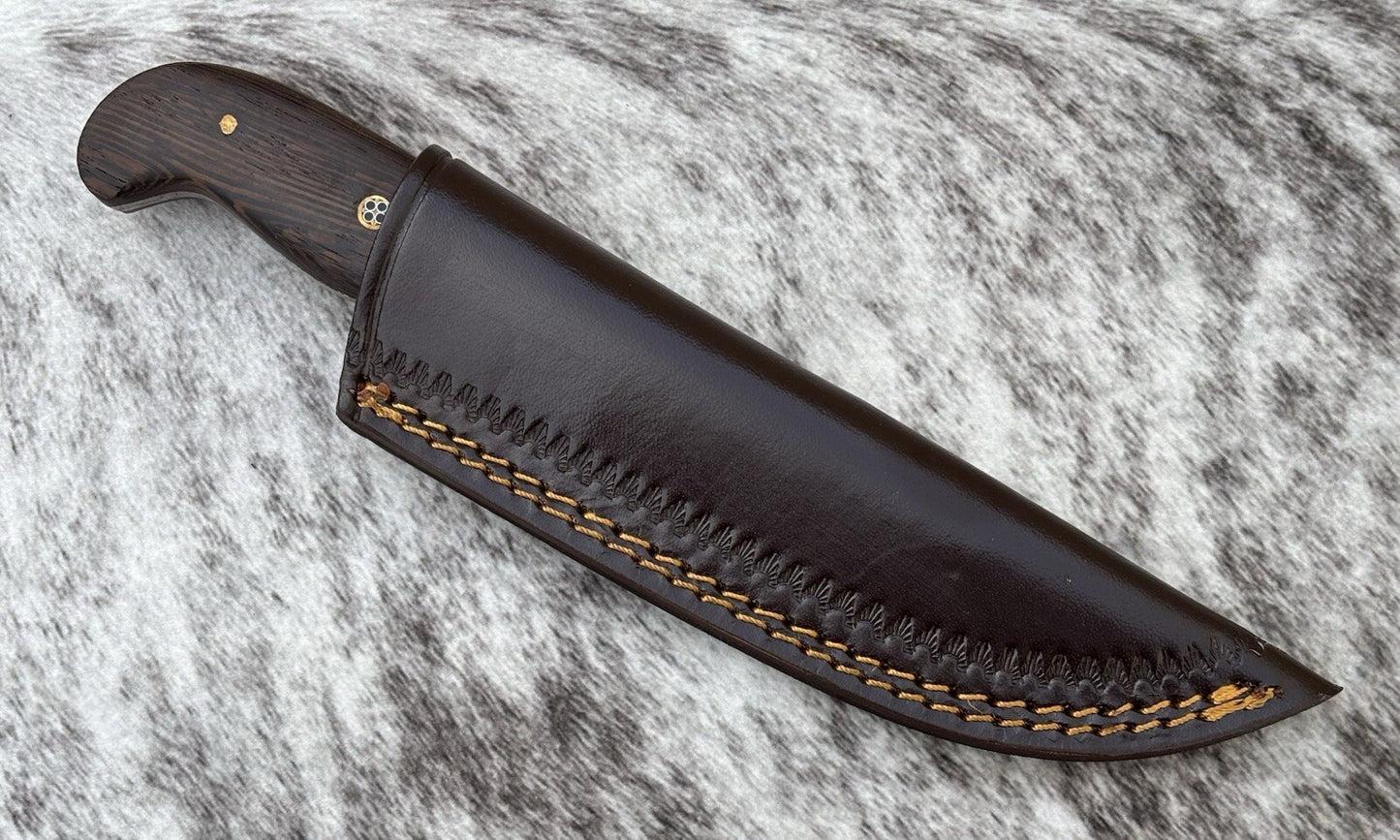 9” Fixed Blade Knife Hand Forged Carbon Steel Black Full Tang Leather Sheath Edc