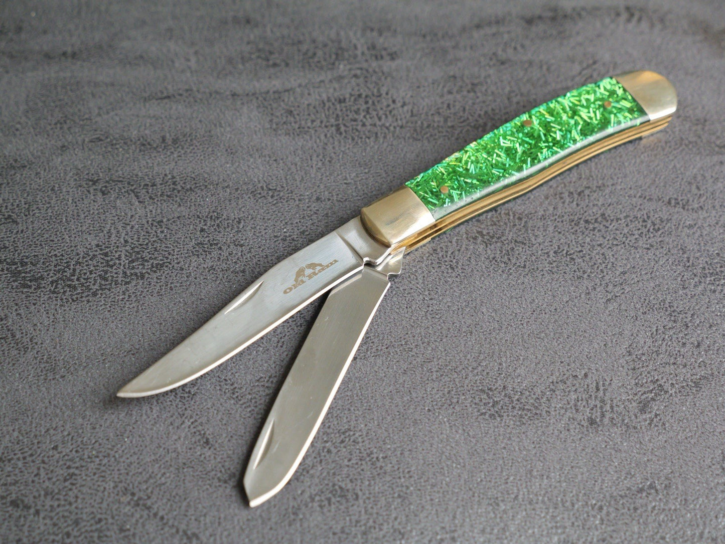 Elk Ridge 2 Blade Retro Pocket Knife Emerald Green Vintage Trapper XL 7.5”