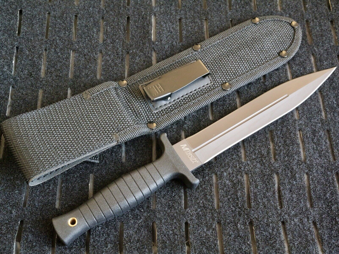 Boot Knife 11” Gray Titanium Blade Double Edge Spear Tip Rubber Handle Boot Clip