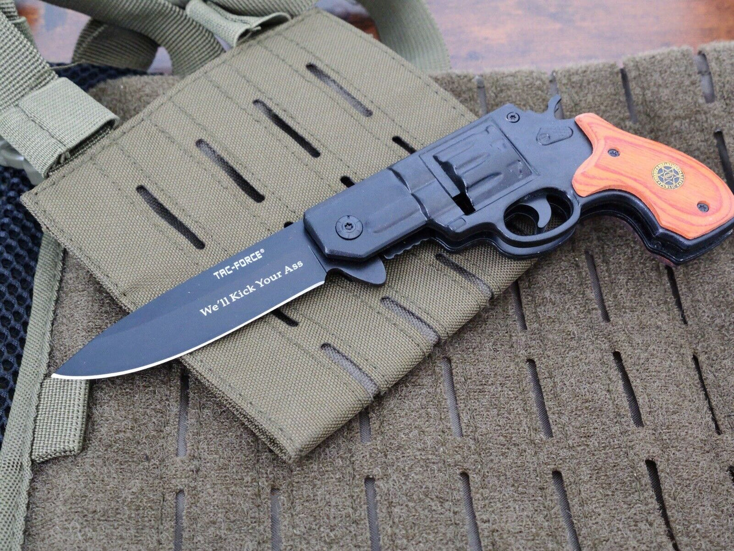 Folding Pocket Knife Pistol Design Sheriff Pocket Clip 3” Blade Sharp EDC