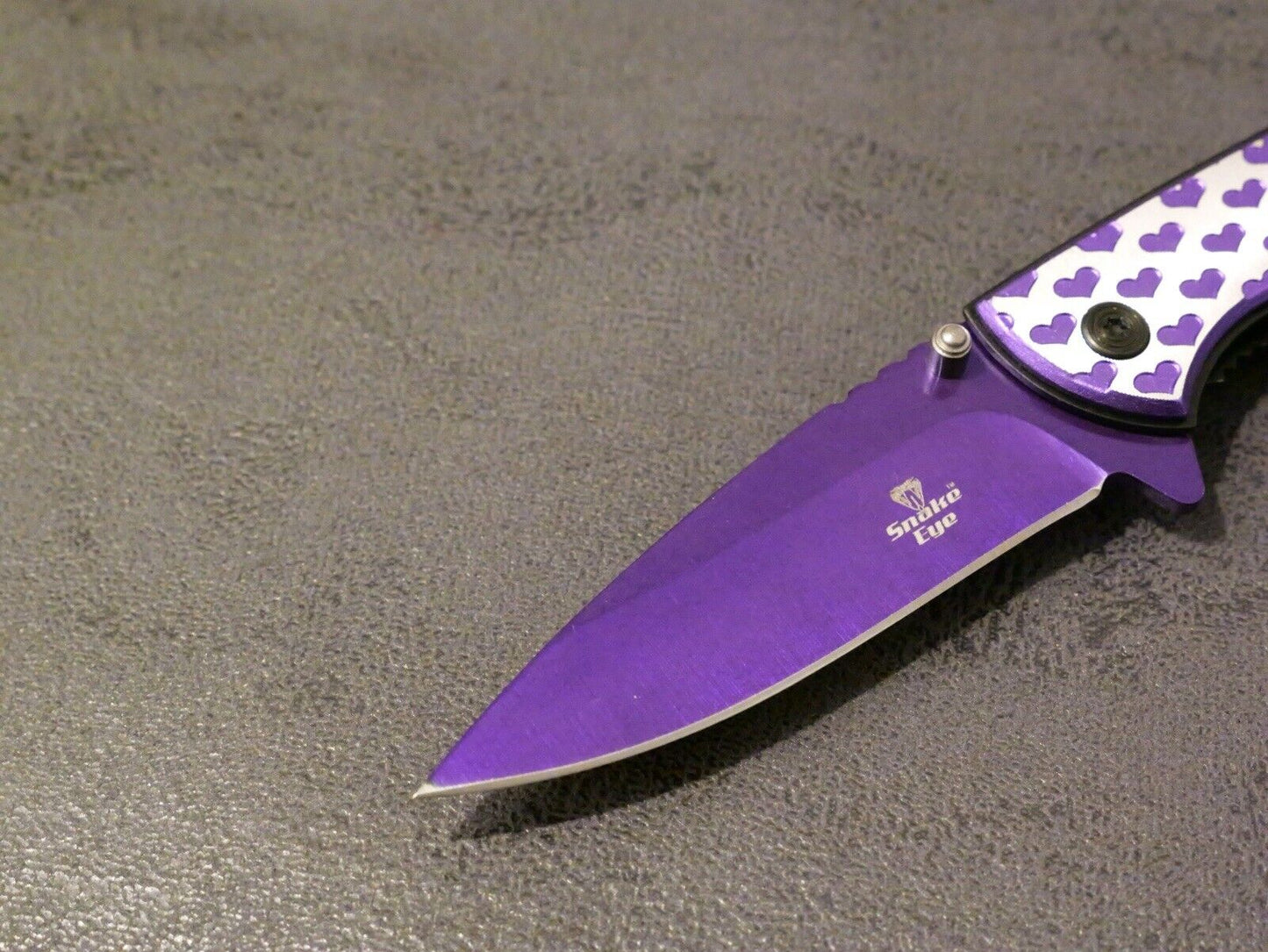 8” Heart Pocket Knife Purple Full Size Ladies Self Defense Girly Cute Assist