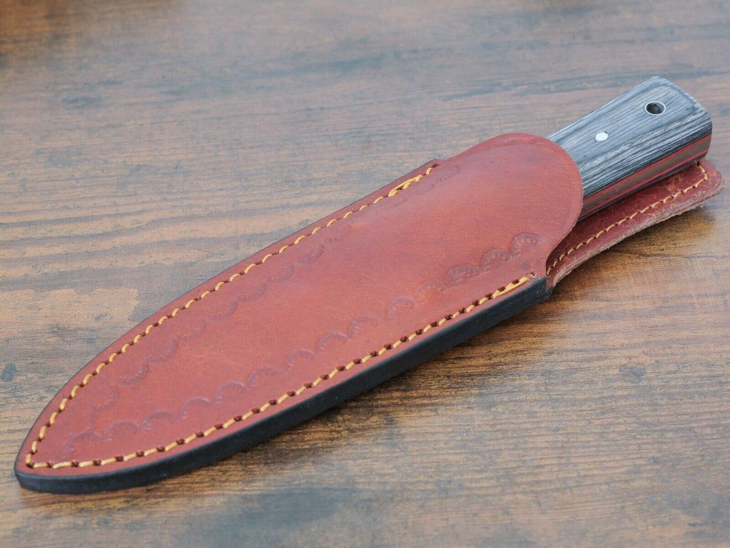 9” Boot Knife Heavy Duty Thick Gauge Blade Double Edge Spear Point Brass Wood