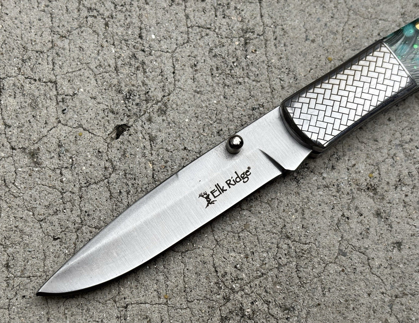 Classic Manual Pocket Knife Chrome Green 4” Closed Sharp Elk Ridge OG Vintage