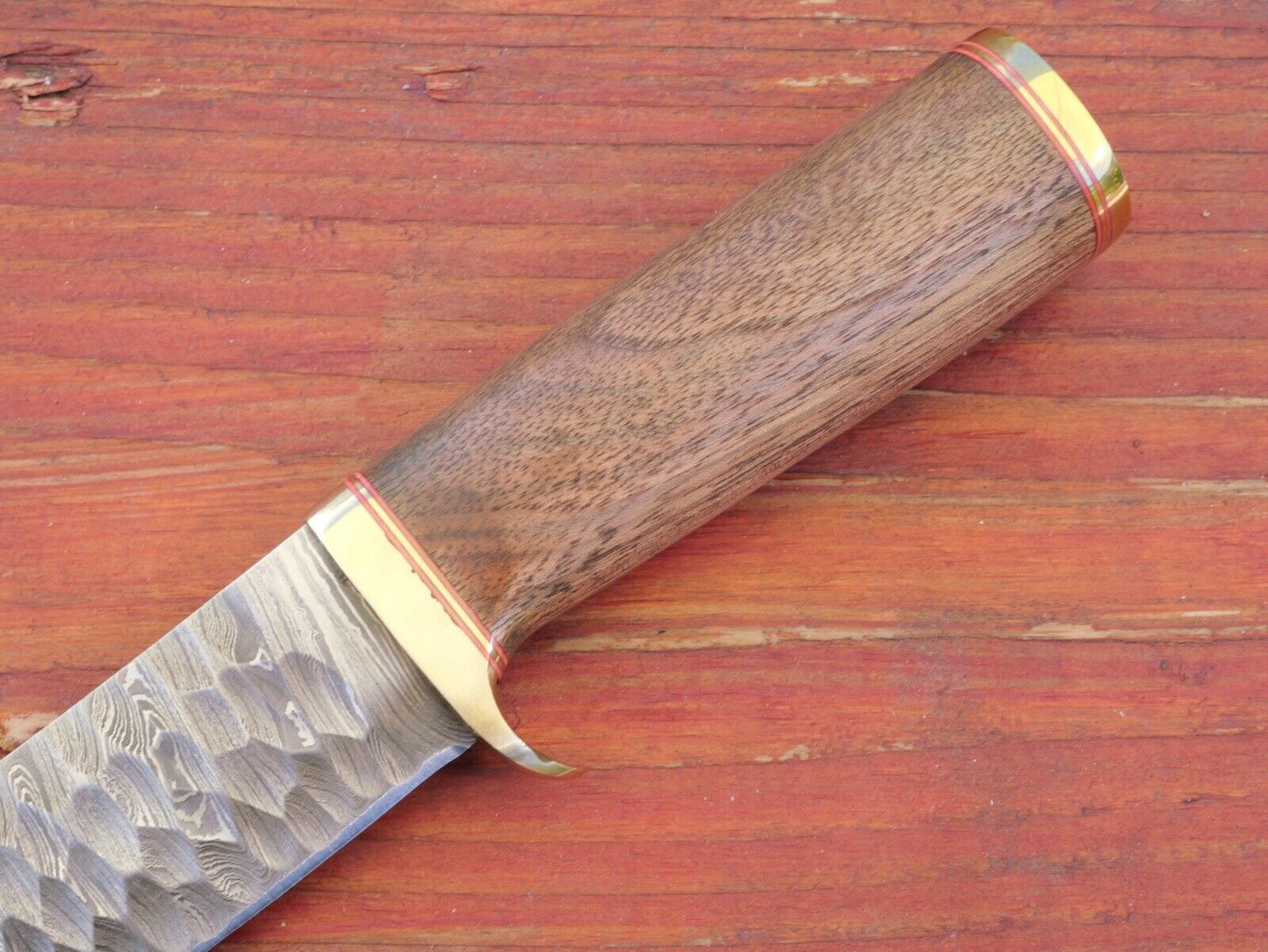 13” Fixed Blade Knife Damascus Hammered Obsidian Blade Curved Hand Forged Sharp