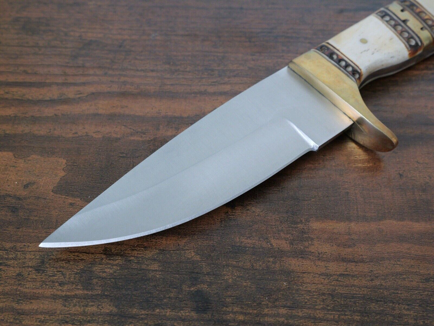 9” Fixed Blade Knife Survival Thick Blade High Carbon Steel Brass Hilt Sharp