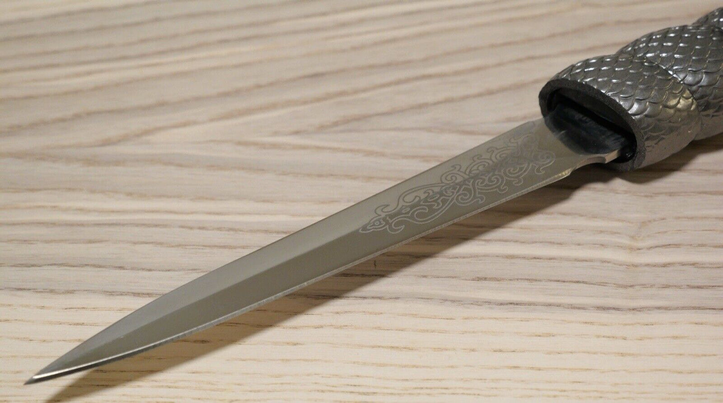 19” Twin Dragon Sword Set Fantasy Display Stand Double Edge Ornate Sharp