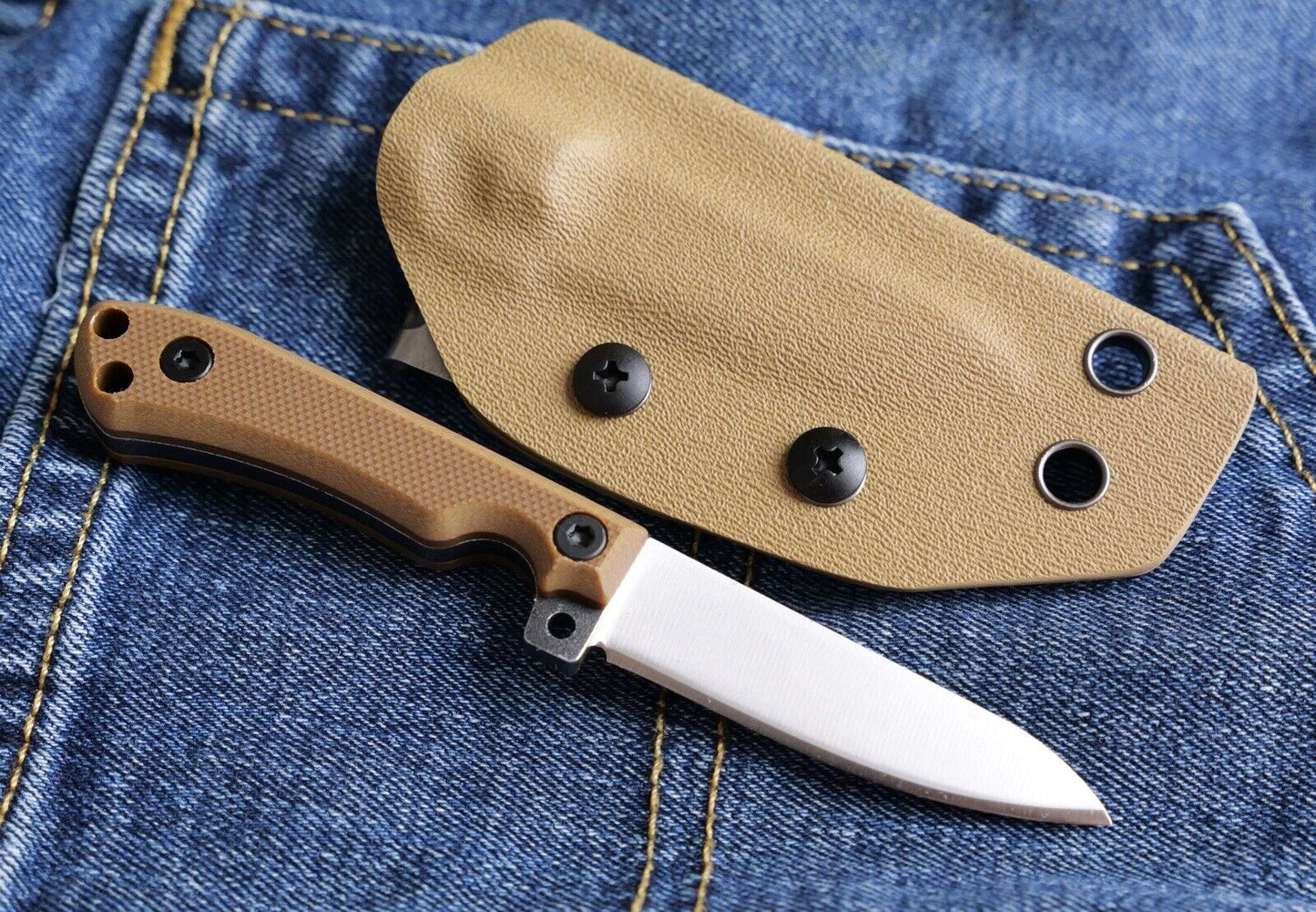 12cm Fixed Blade Knife Kydex Sheath Full Tang Back Pocket Clip Horizontal Carry