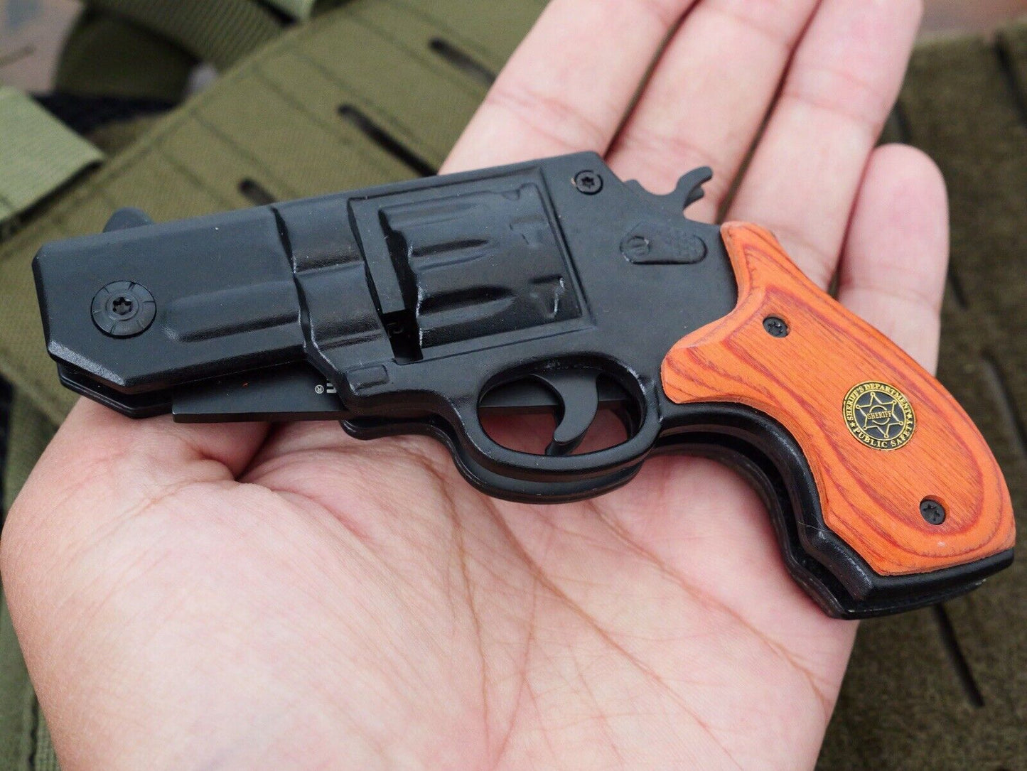 Folding Pocket Knife Pistol Design Sheriff Pocket Clip 3” Blade Sharp EDC