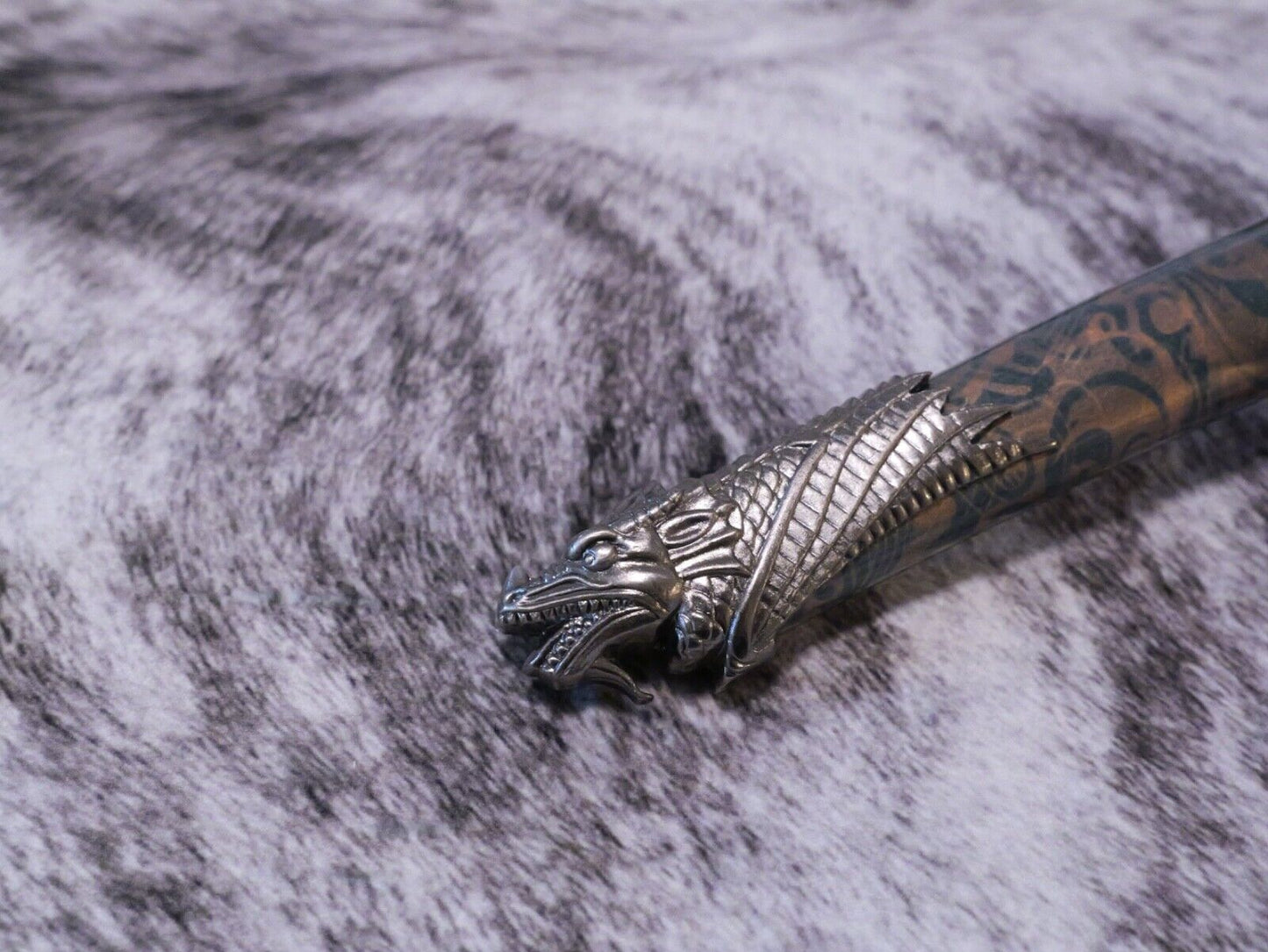 13” Mini Katana Samurai Sword With Table Stand Dragon Blue Stainless Blade Tanto