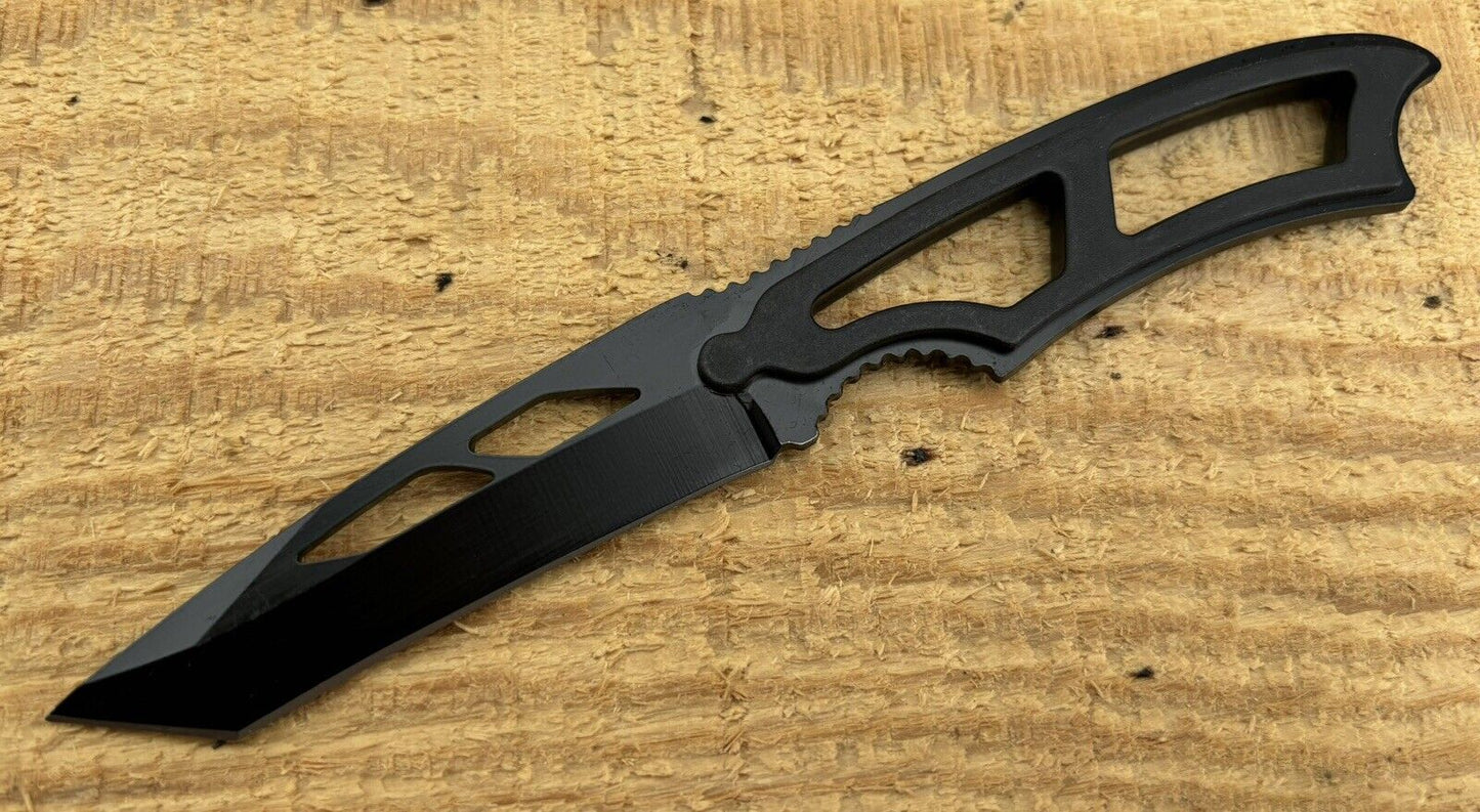 Neck Knife Full Tang Tanto Black Stealth 7.5” Overall Nylon Sheath EDC