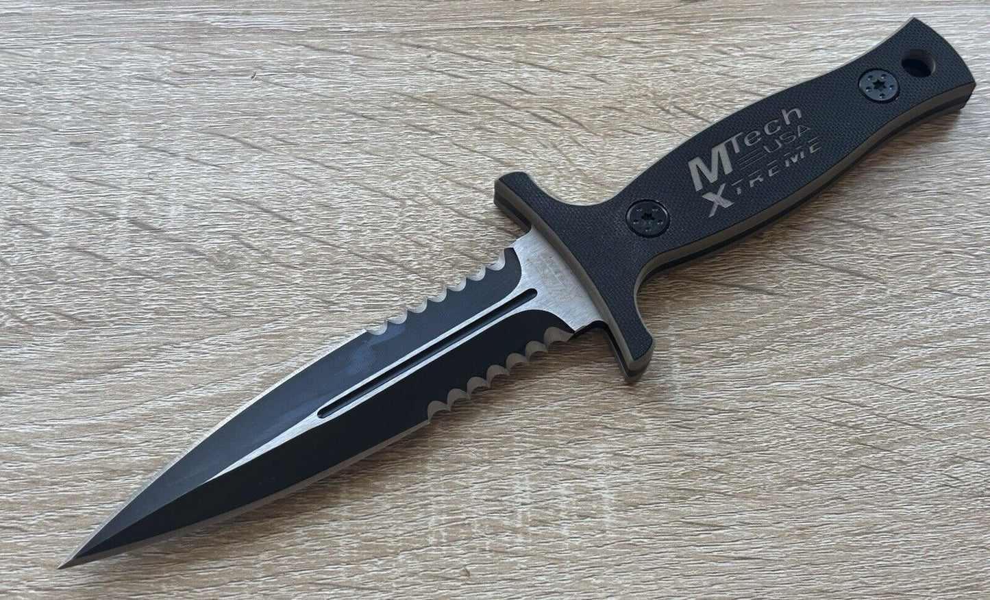 9” Boot Knife Heavy Duty Full Tang Spear Point Stealth Black Leather Sheath