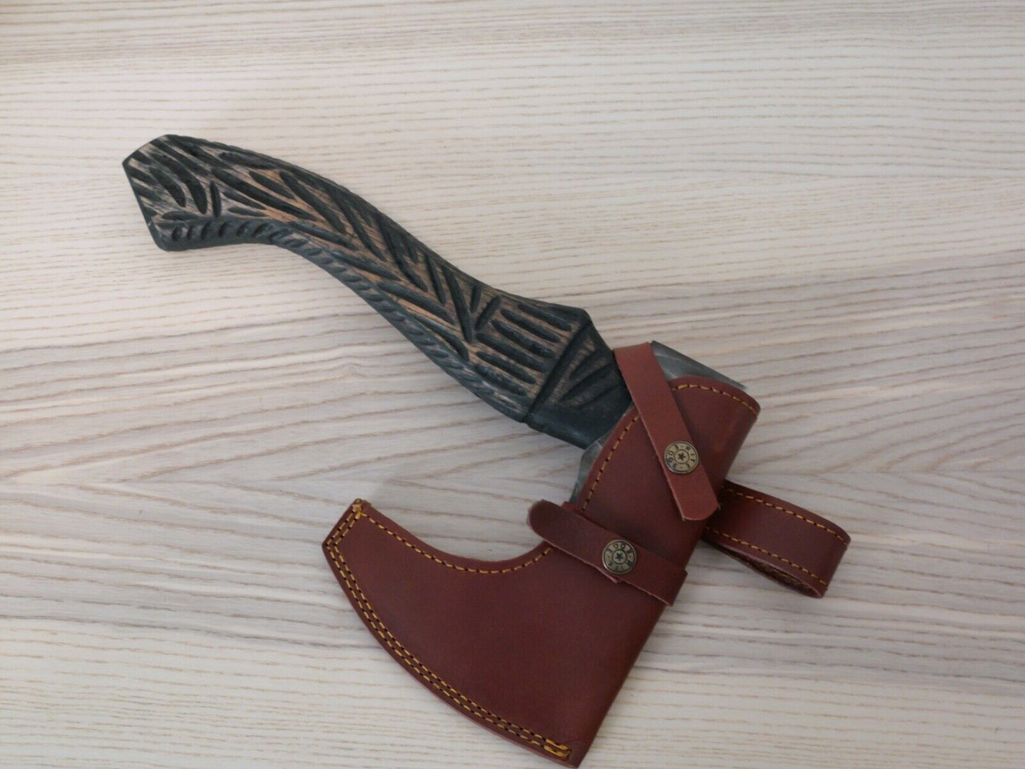 13" Viking Beared Axed One Handed Mini Custom Leather Sheath Hand Forged Sharp