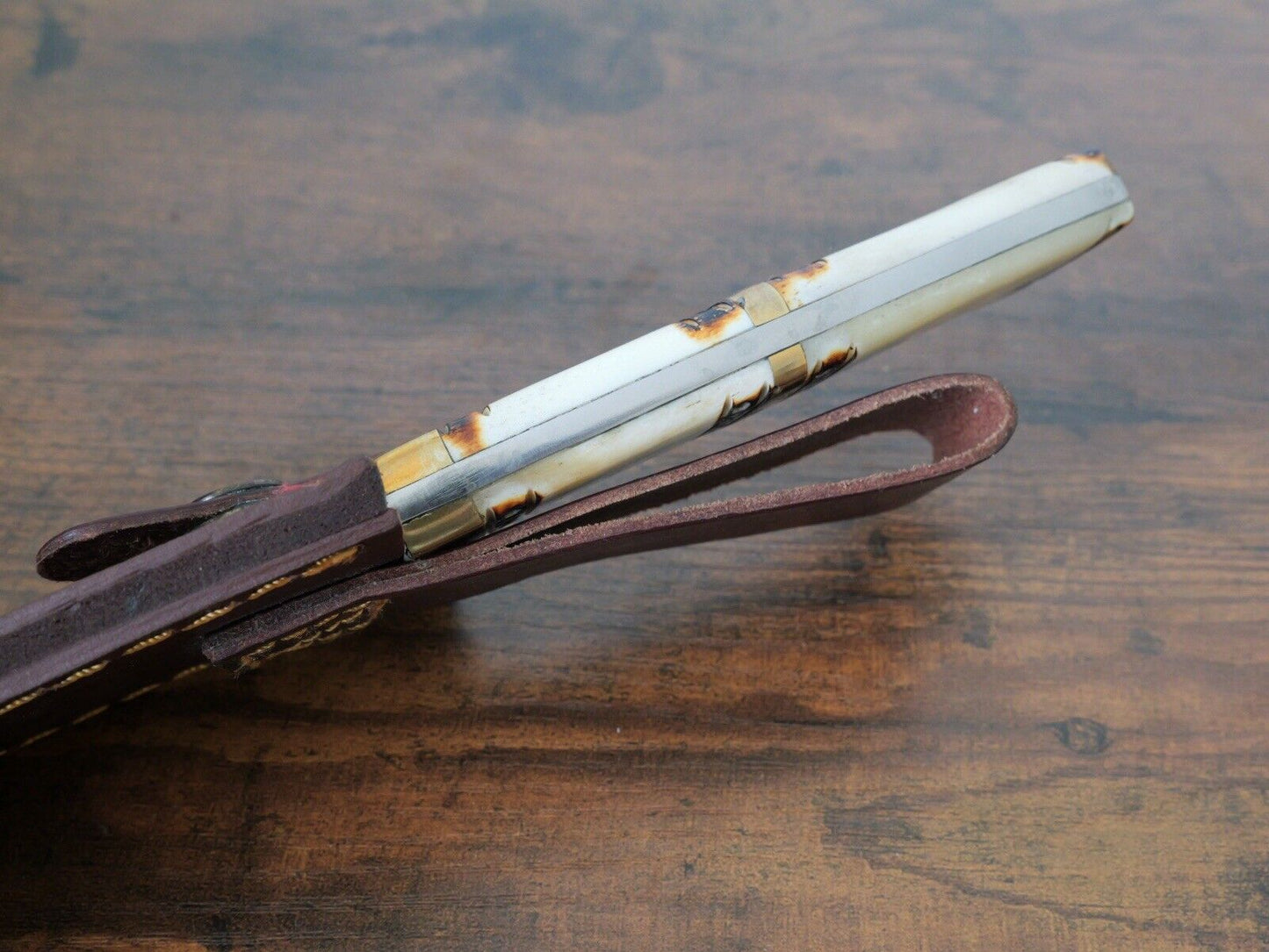9” Fixed Blade Knife Survival Thick Blade High Carbon Steel Brass Hilt Sharp
