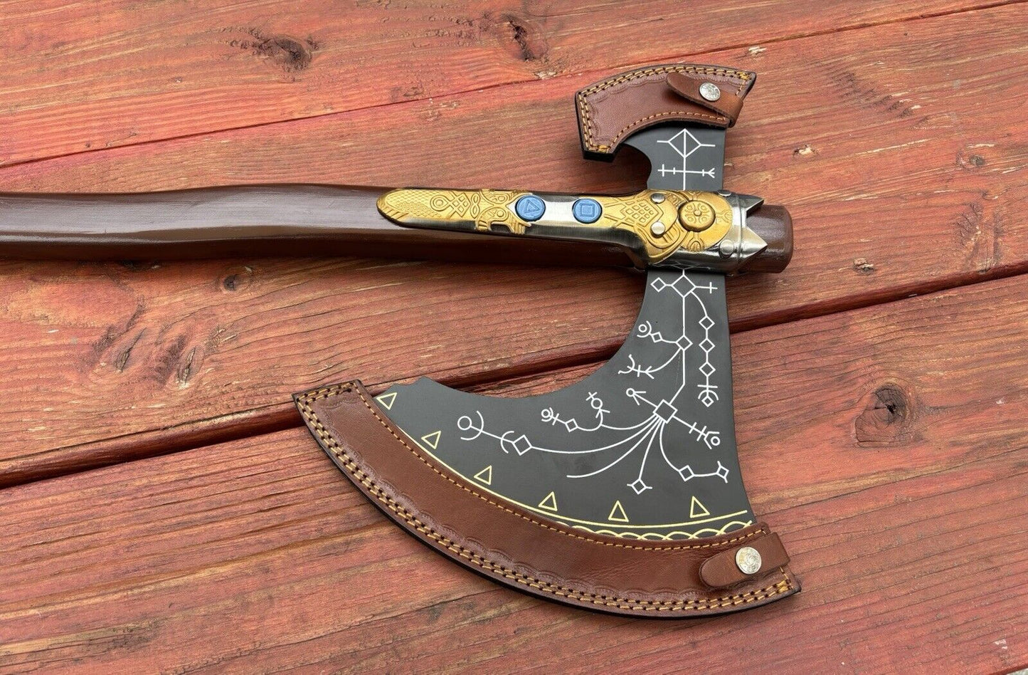 40” Full Size God Of War Kratos Axe Medieval Ash Handle Runic Design Handmade