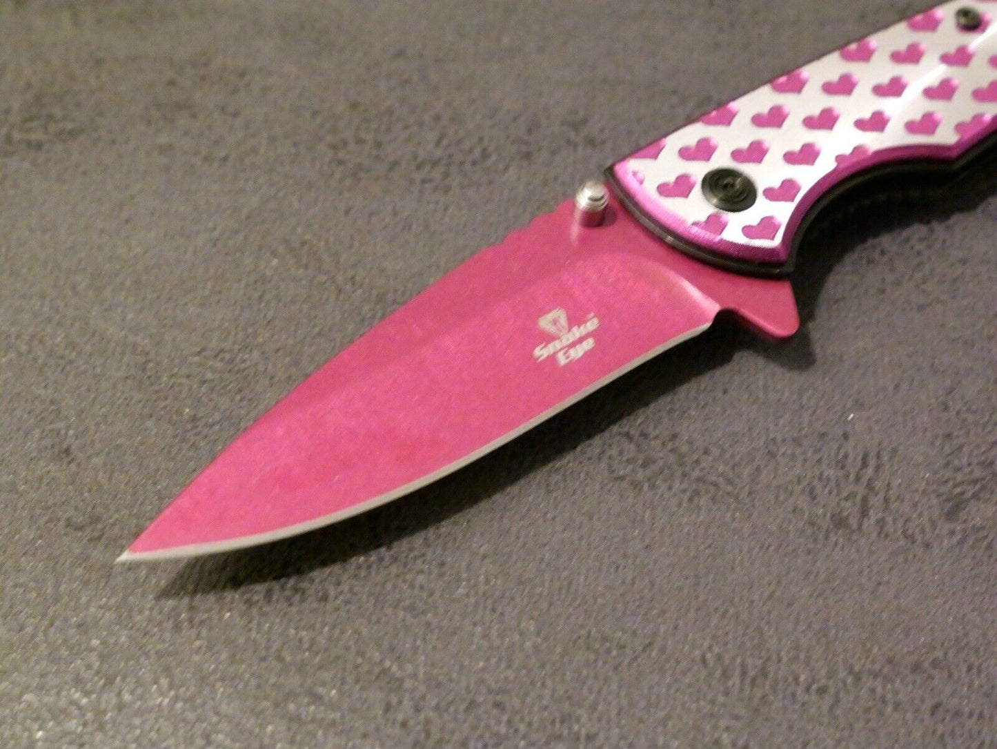 8” Heart Pocket Knife Pink Full Size Ladies Self Defense Girly Cute