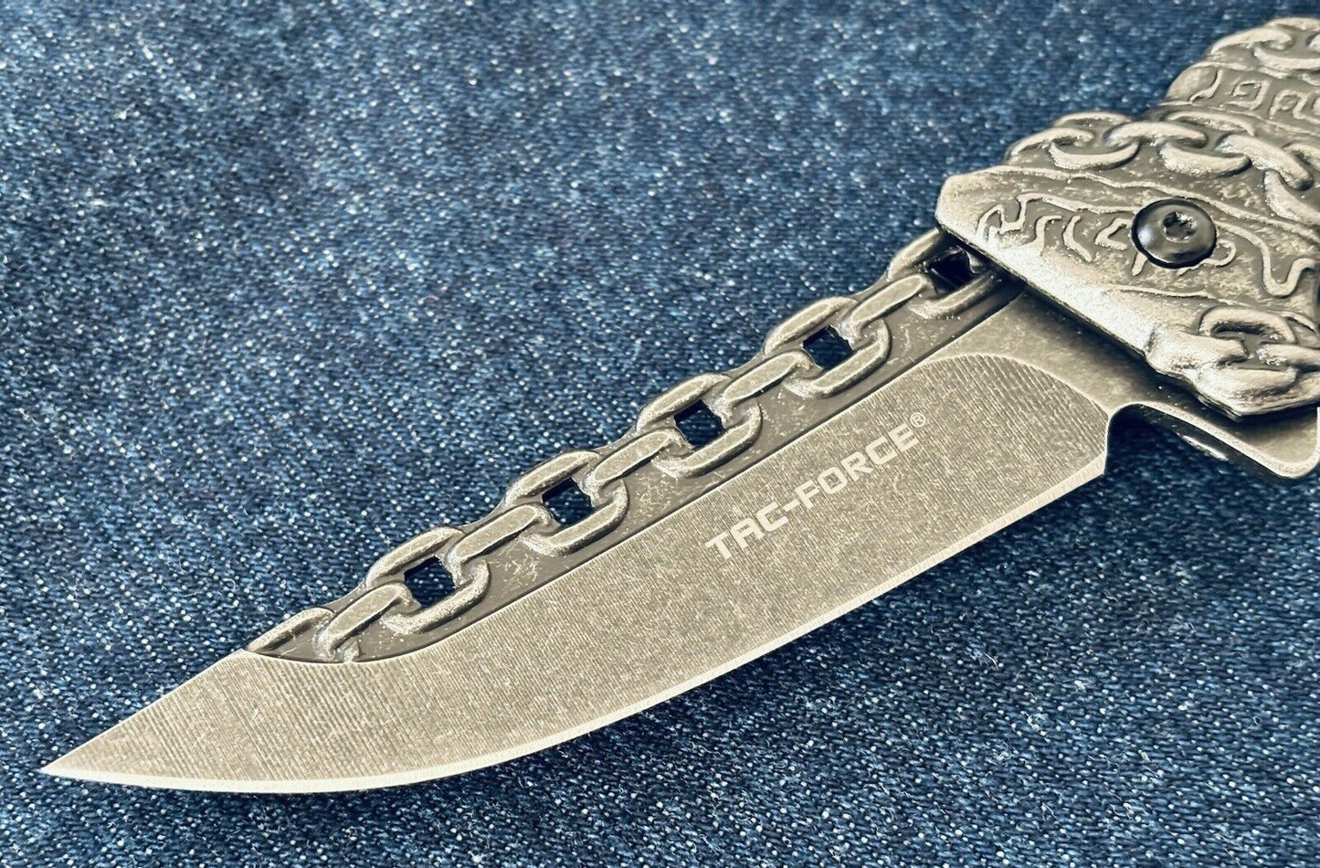 Chain Pocket Knife Rustic Full Size Spring Assist All Metal Sharp Chains Steel