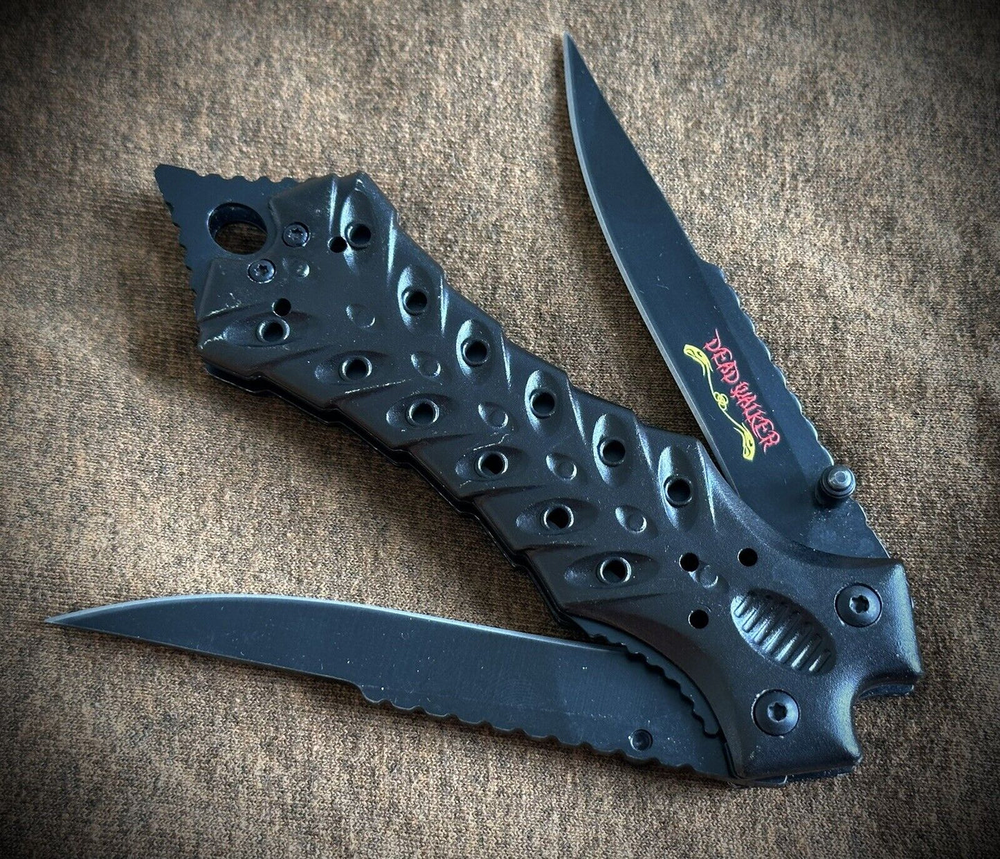 Double Blade Manual Folding Knife Black Stinger Point Full Size Pocket Clip EDC