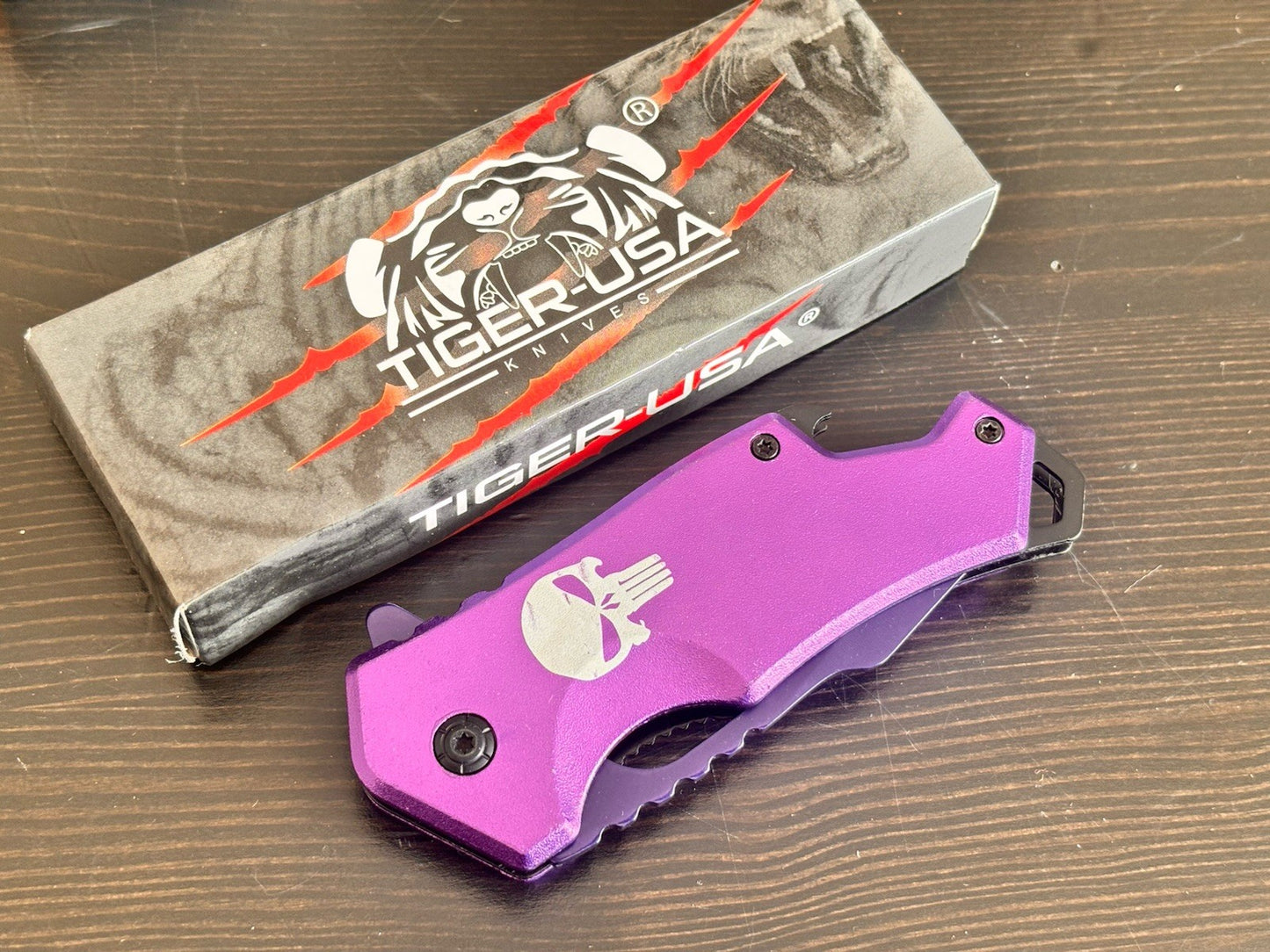 Purple Pocket Knife Spring Assisted Black Ladies Self Defense Girly Full Size