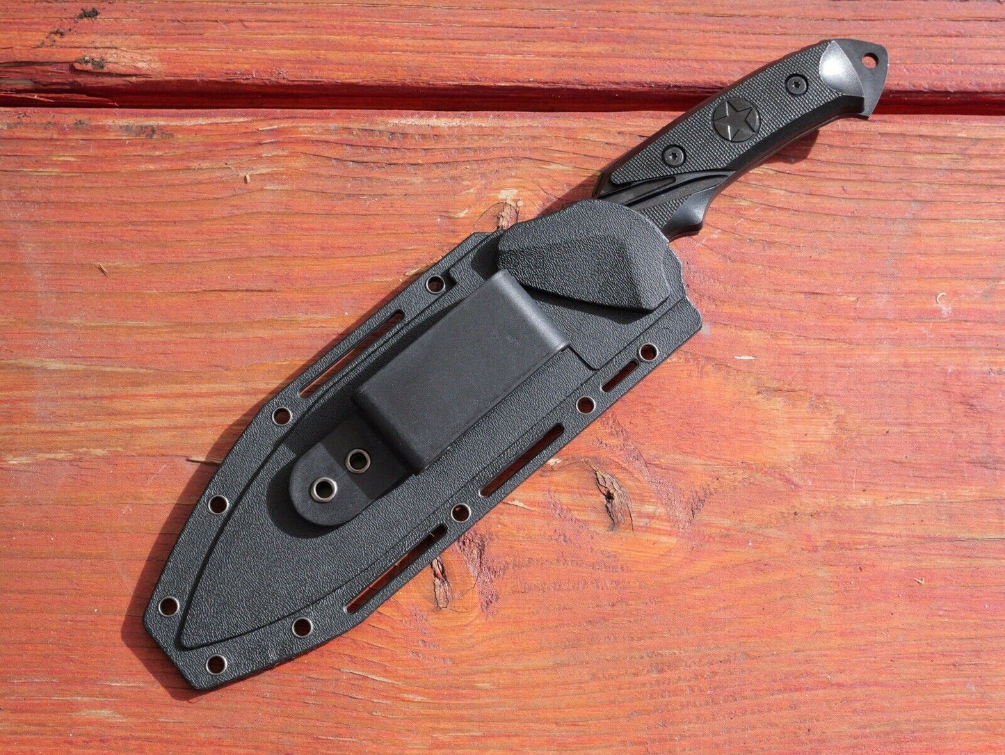 10” Fixed Blade Knife Hard Sheath Belt Loop Full Tang Tactical Black Stealth Edc