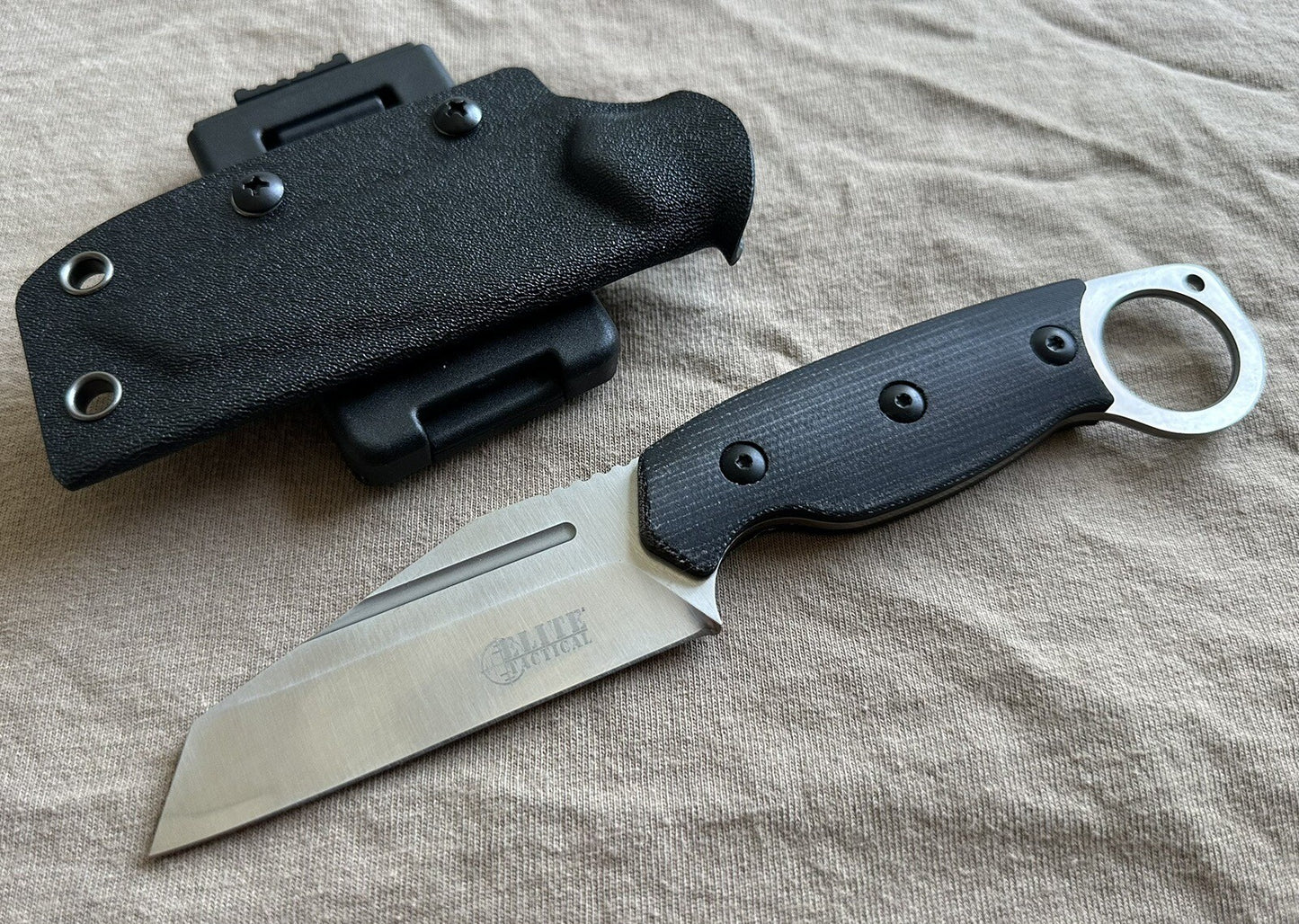 Fixed Blade Knife D2 Steel Horizontal Carry Sheath Warncliffe Blade discount