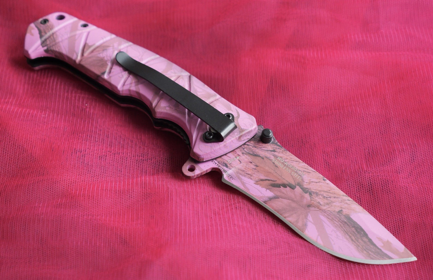Pink Camo Pocket Knife Spring Assisted Black Ladies Self Defense Girly Full Size