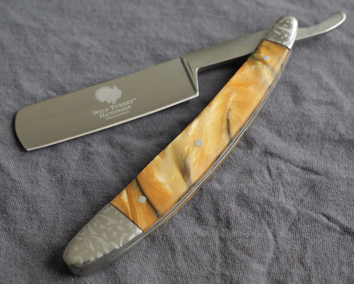 OG Vintage Shaving Straight Razor Chrome Mirror Finish Amber Handle Sharp Barber