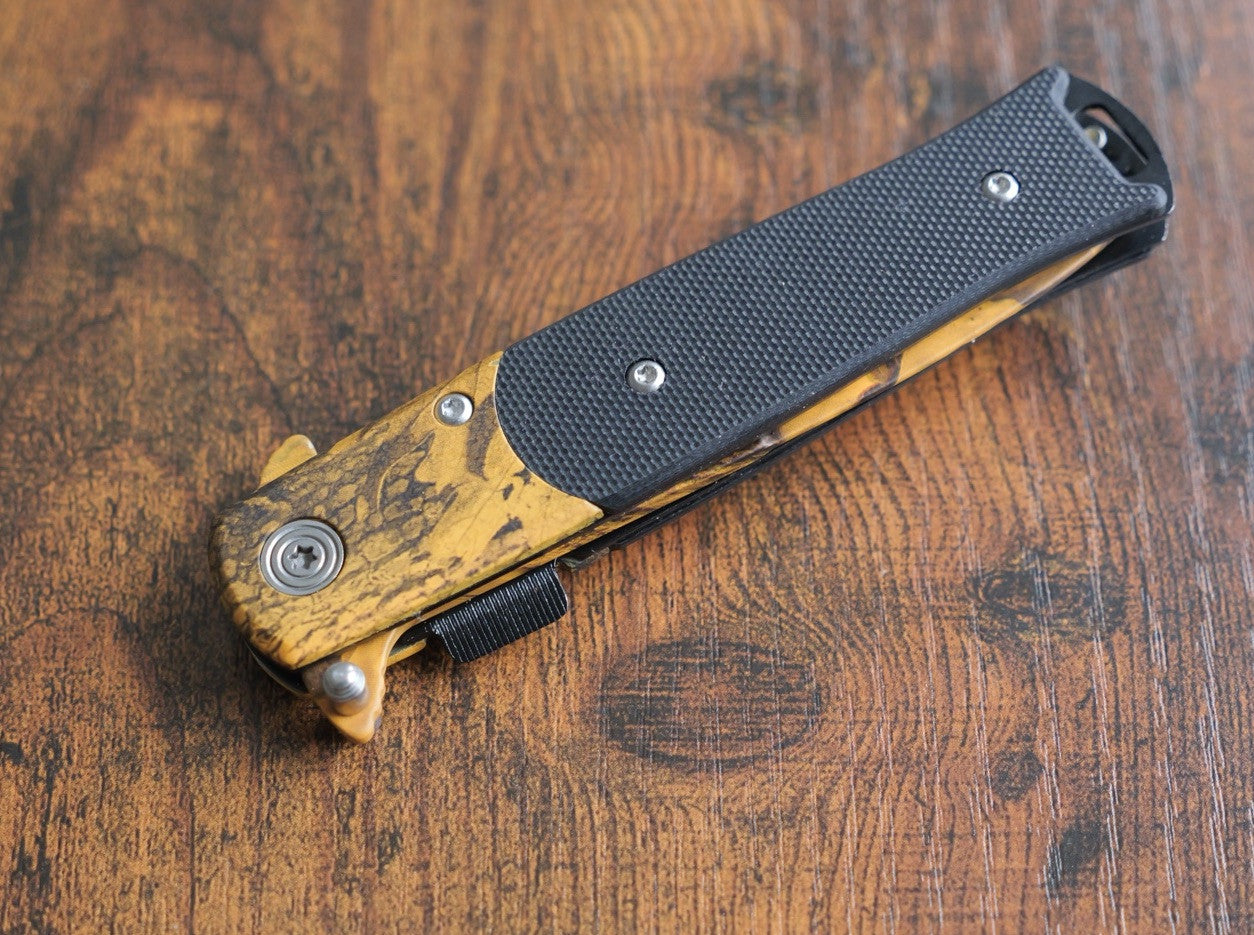 Vintage Italian Style Pocket Knife Small Camo G10 Handle 4” Spear Point Clip