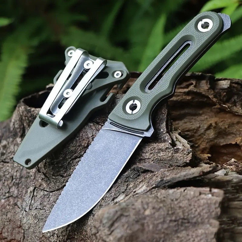21cm Fixed Blade Knife Full Tang K Sheath Deluxe Pocket Clip Green Stonewash