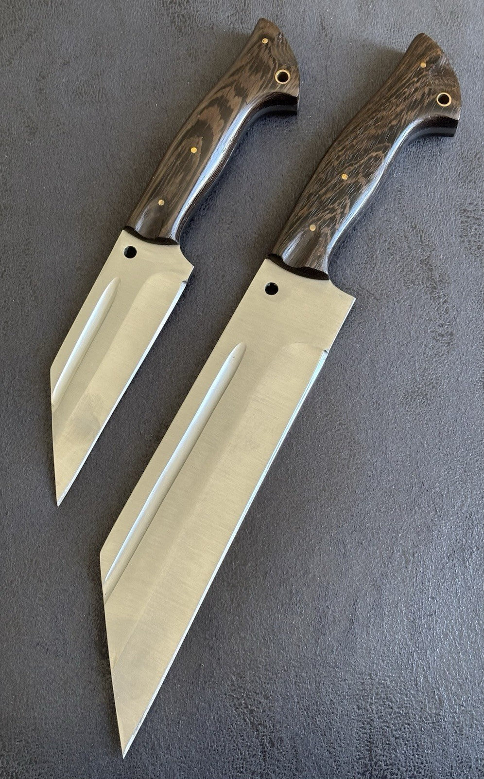 13" & 9" Dual Viking Seax Set Full Tang Leather Sheath Thick Blade Sharp Chrome