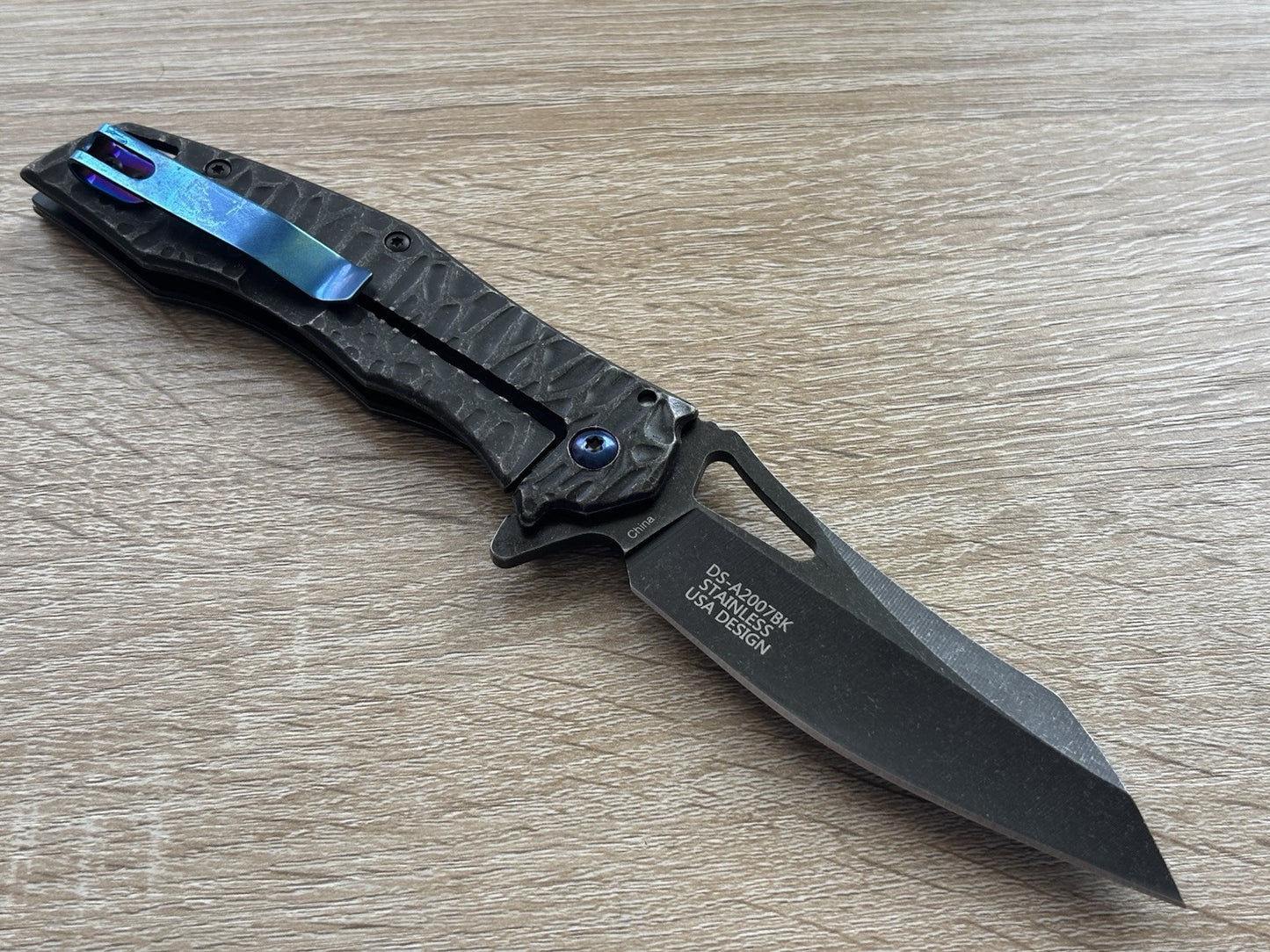 Black Dragon Knife Spring Assist Full Size All Metal Custom Blue Pocket Clip Edc