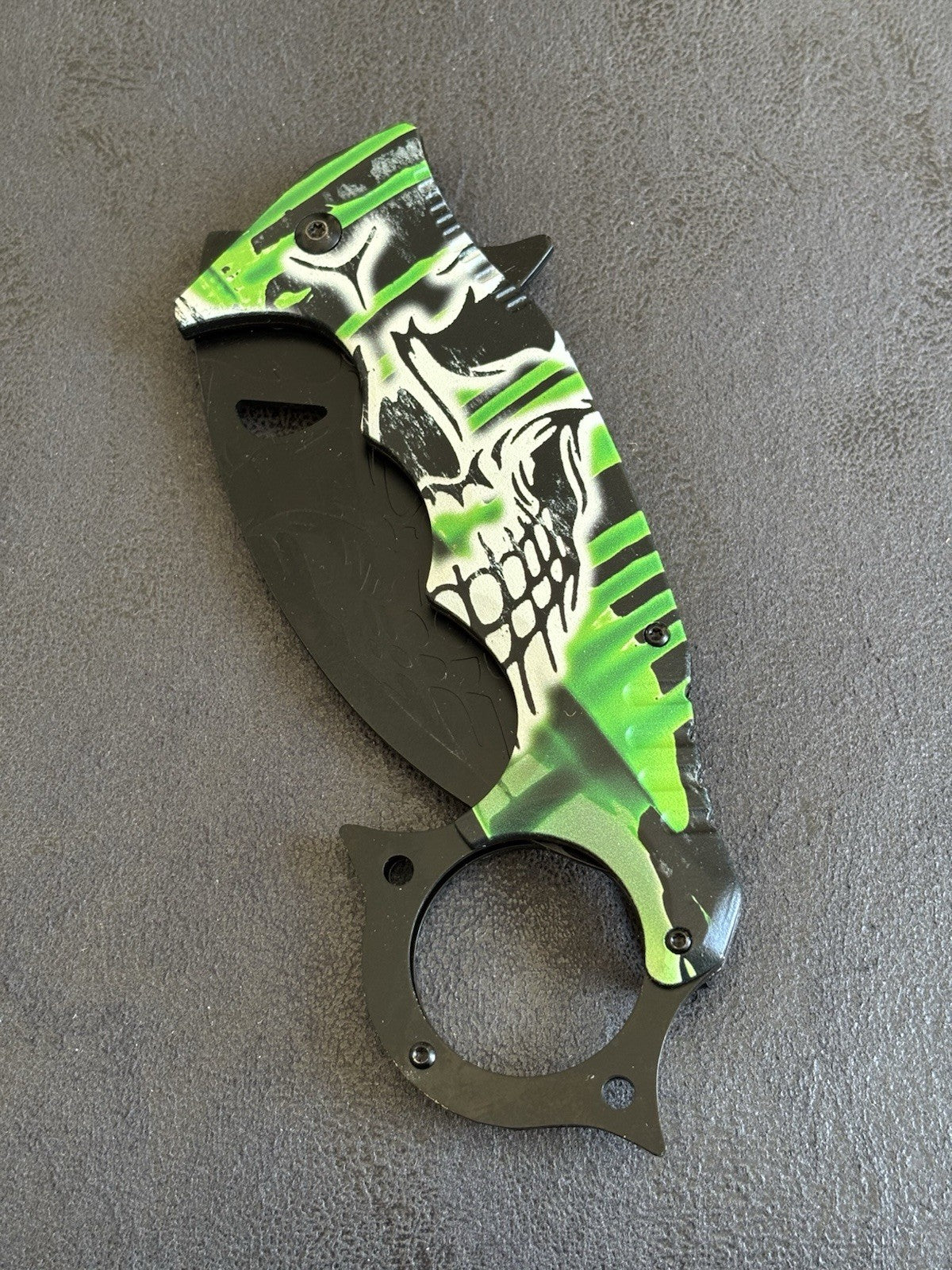 10" Karambit XL Green Mega Huge Folding Spring Assist Skull Monster Black Quick