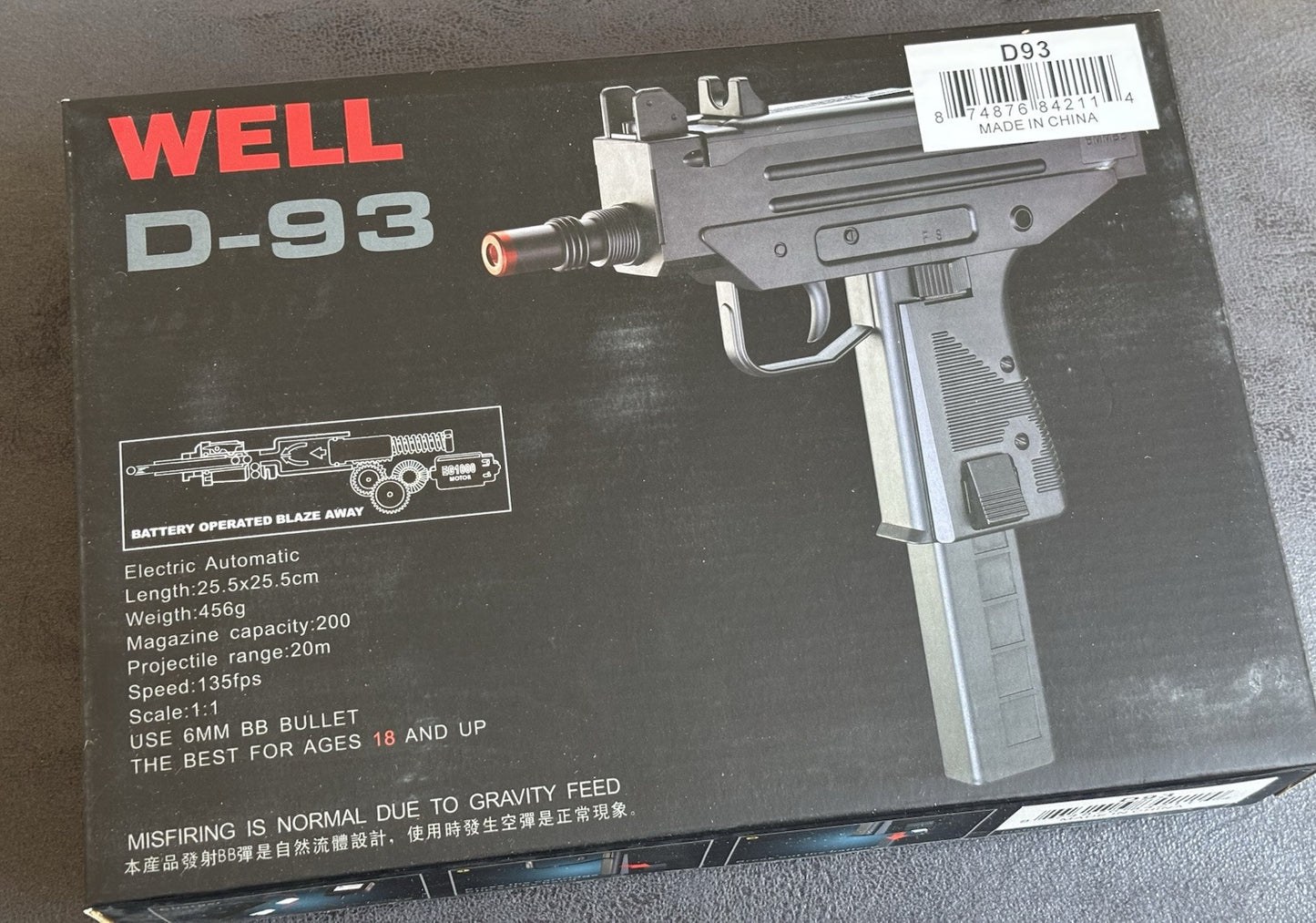 Well D93 UZI LPEG Fully Automatic Airsoft - Black Aeg Pistol/Rifle SMG 6mm Bbs