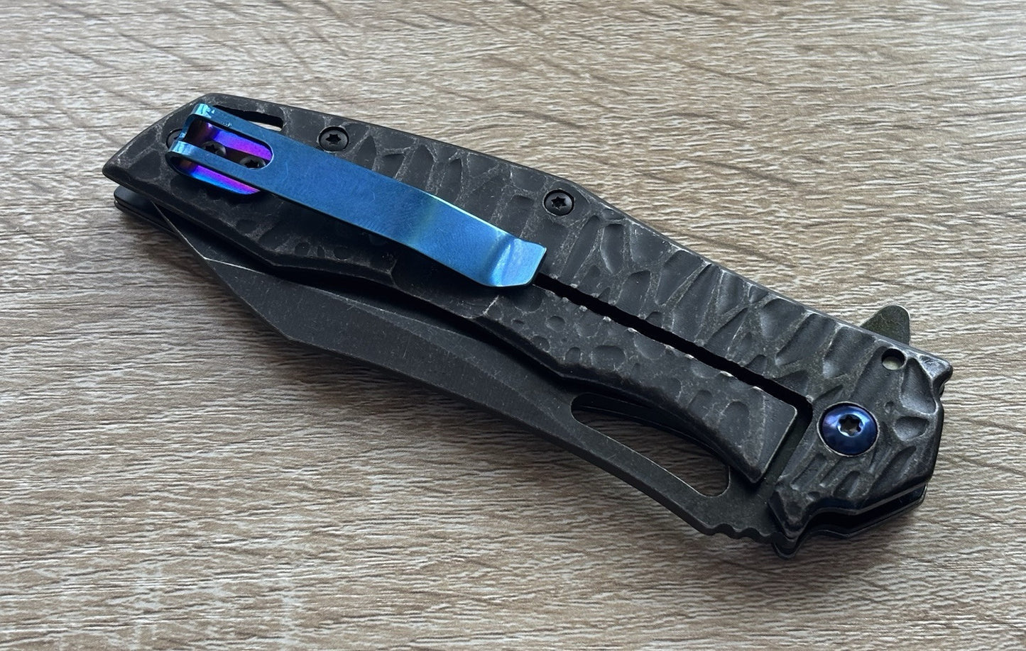 Black Dragon Knife Spring Assist Full Size All Metal Custom Blue Pocket Clip Edc