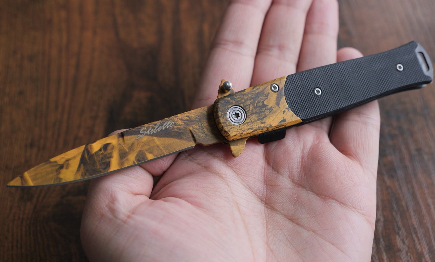 Vintage Italian Style Pocket Knife Small Camo G10 Handle 4” Spear Point Clip