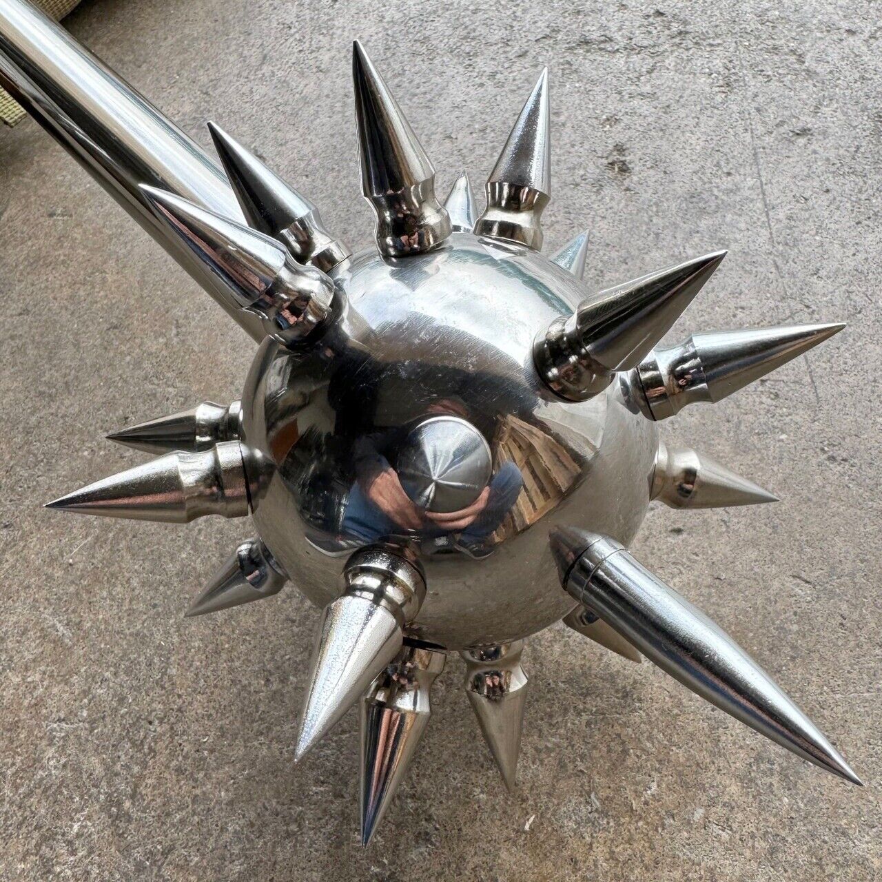 Medieval Spiked Ball Mace Silver Morning Star Chrome 32” XL Middle Ages Club