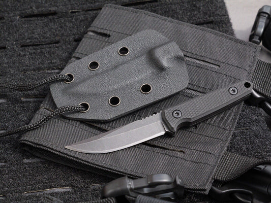 5” Neck Knife Mini Black Stonewash Full Tang Shadow Ops Stealth Kydex Sheath EDC