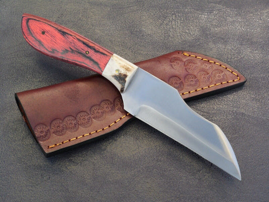 9” Fixed Blade Knife Full Tang Wharncliffe Blade Wood Handle Custom Leather Case