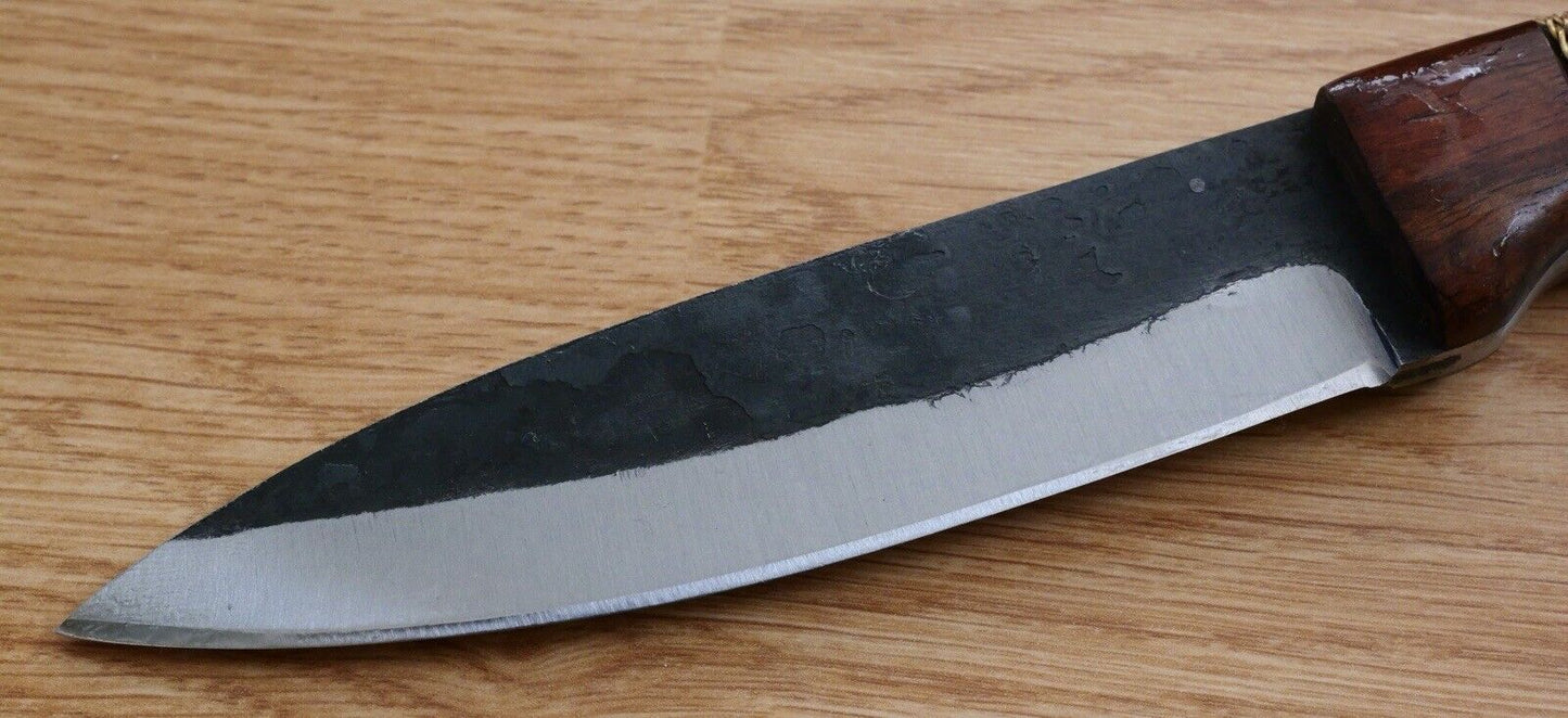 10” Fixed Blade Knife Full Tang Carbon Steel Hand Forged Barbed Wire Wood Handle