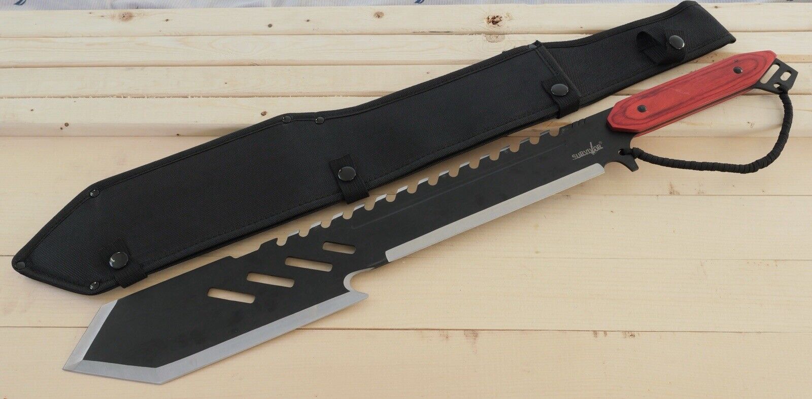 26” Trident Machete Hook Sawback Black Full Tang EXTREME Heavy Duty Bushcraft