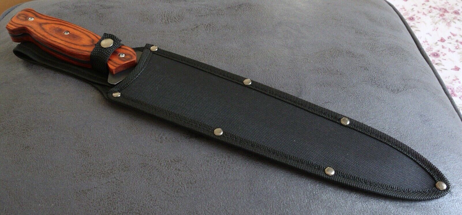 17” Mini Machete Stonewashed Sawback Full Tang Black Heavy Duty Sheath Durable