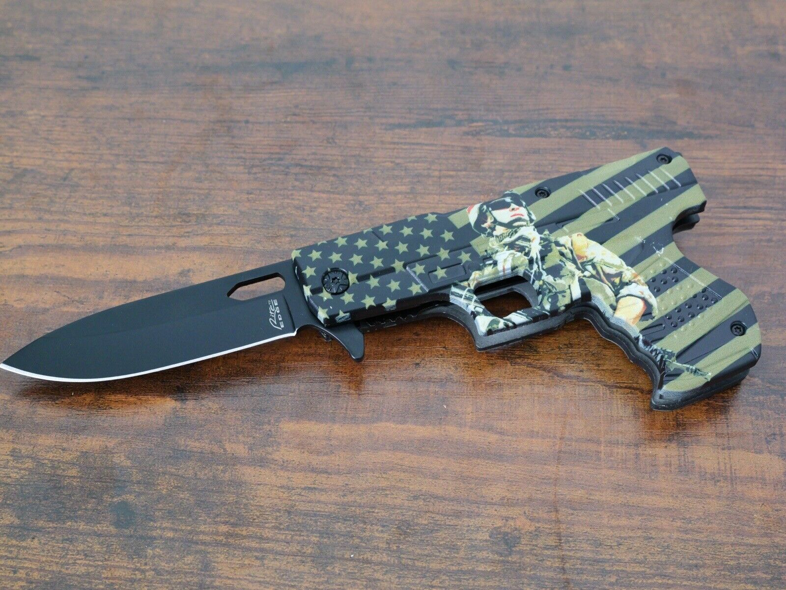 Folding Pocket Knife Pistol Design USA Army 🦅 Pocket Clip 3” Blade Sharp EDC