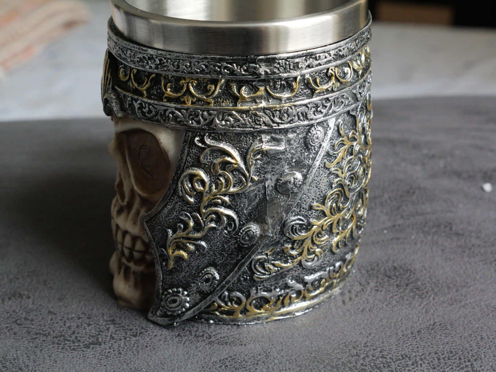 Skull Barrel Mug Rustic Medieval Feast 550ML Stainless Steel Norse Tankard Cup
