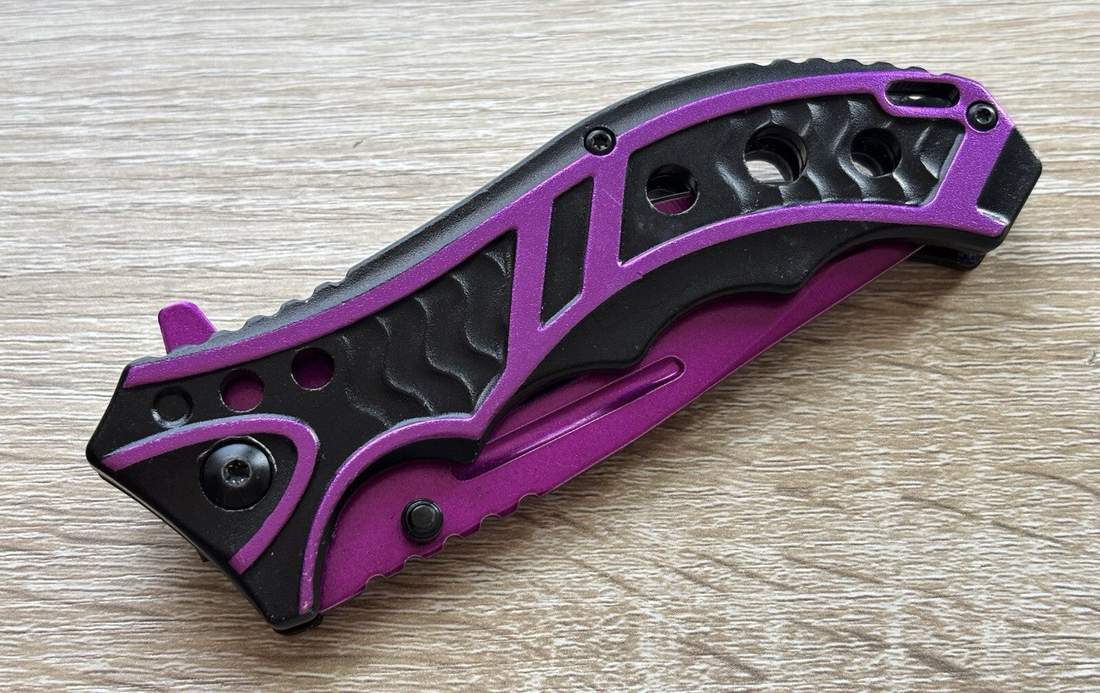Purple Pocket Knife Spring Assisted Black Ladies Self Defense Girly Full Size