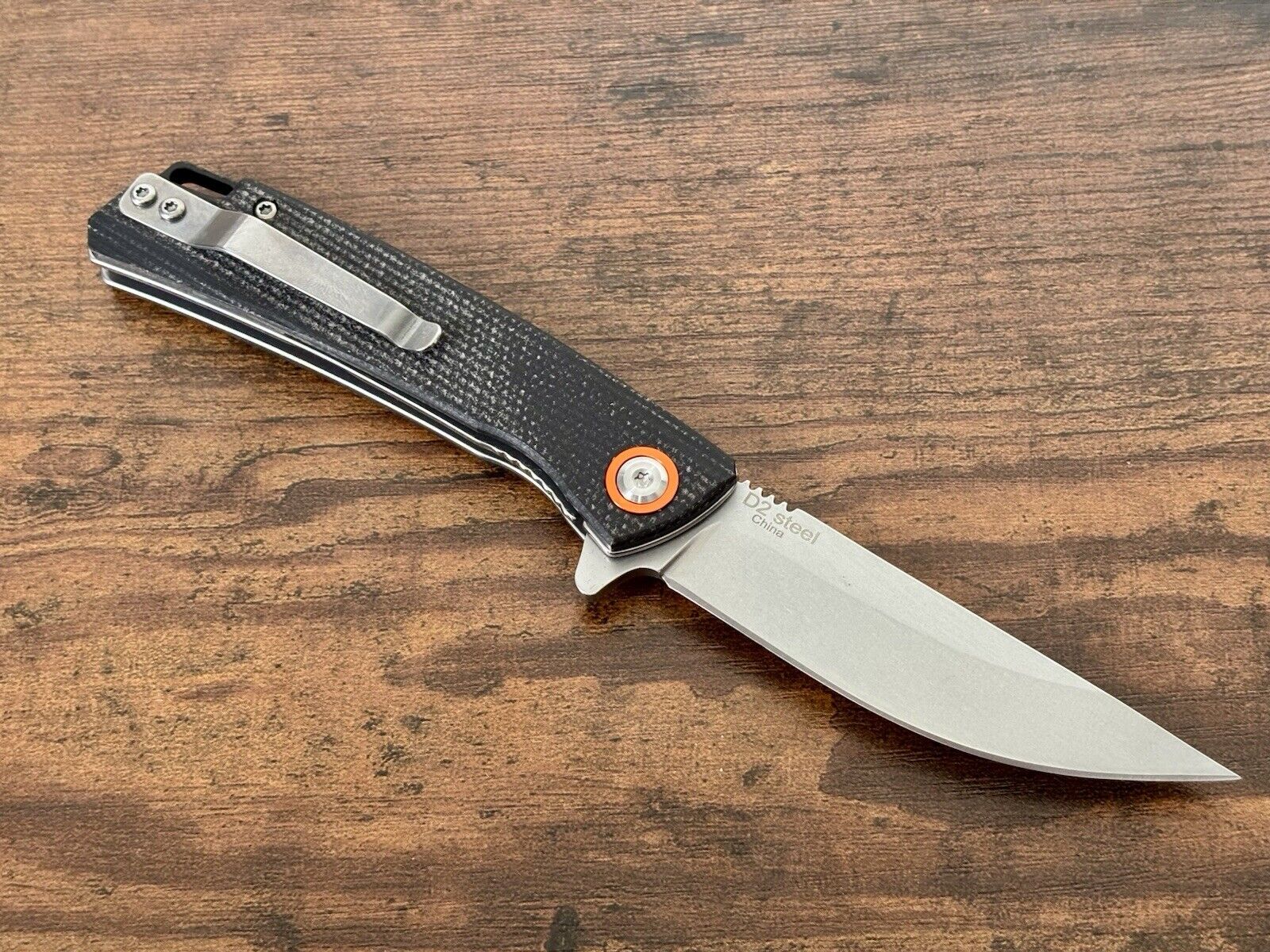 7” Pocket Knife High Quality D2 Steel Ball Bearing Micarta Handle Black Smooth 